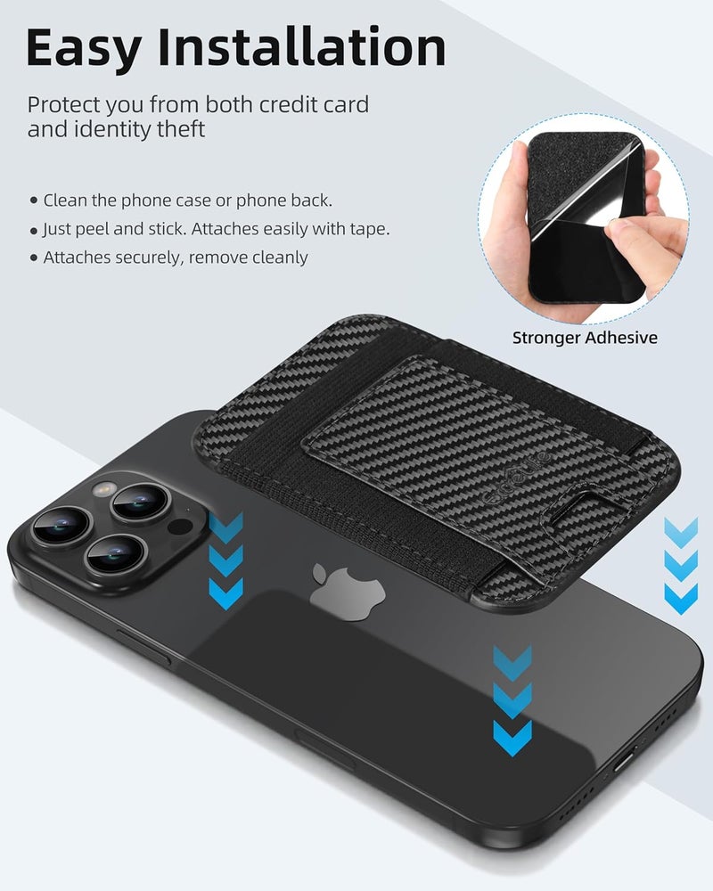 ExtreLife Phone Card Holder, Leather Phone Wallet Stick On, Stronger Adhesive Card Holder for Back of Phone, Credit Card Holder for Phone Case iPhone, Samsung, RFID Blocking, Fit 7 Cards, Black Carbon Fiber - Image 4